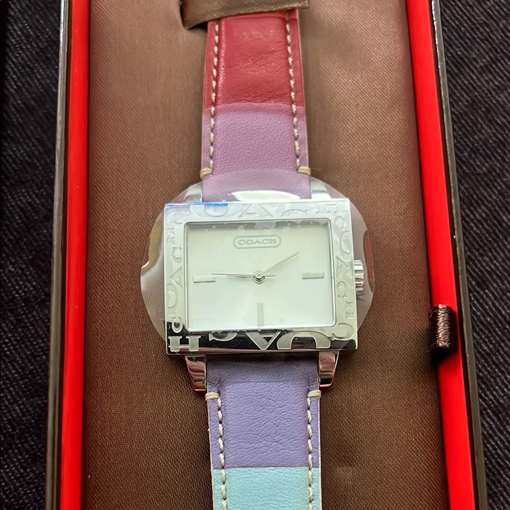 Coach Multicolor Leather Strap Watch Like New Runs Great